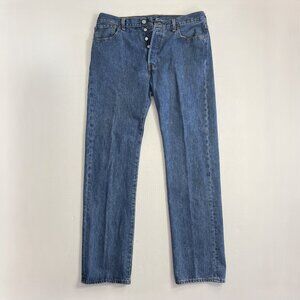 Levis 501 Jeans Mens 34x34 Blue Button Fly Straight Classic Med Wash